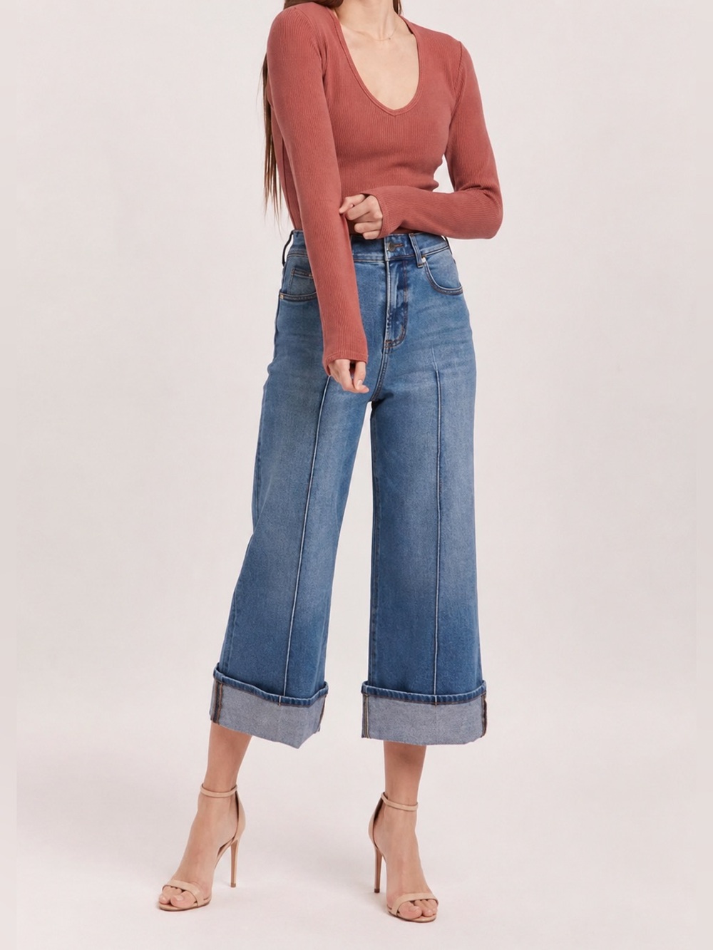 Dear John Audrey Wide Leg Cuffed Crop Jeans Size 29 High Rise